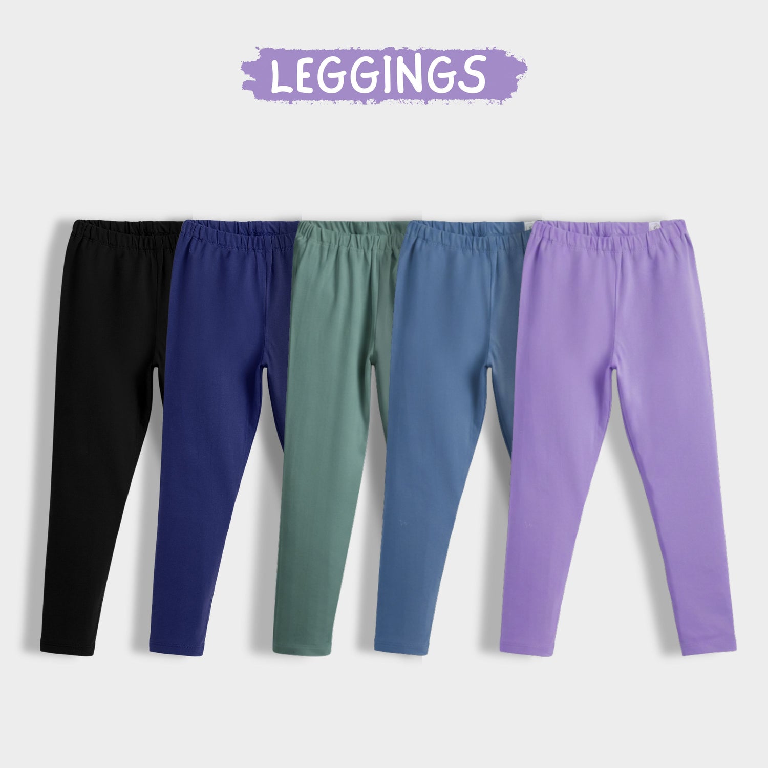 5 Pcs Leggings | Air Force Blue, Black, Green, Lavender, Royal Blue