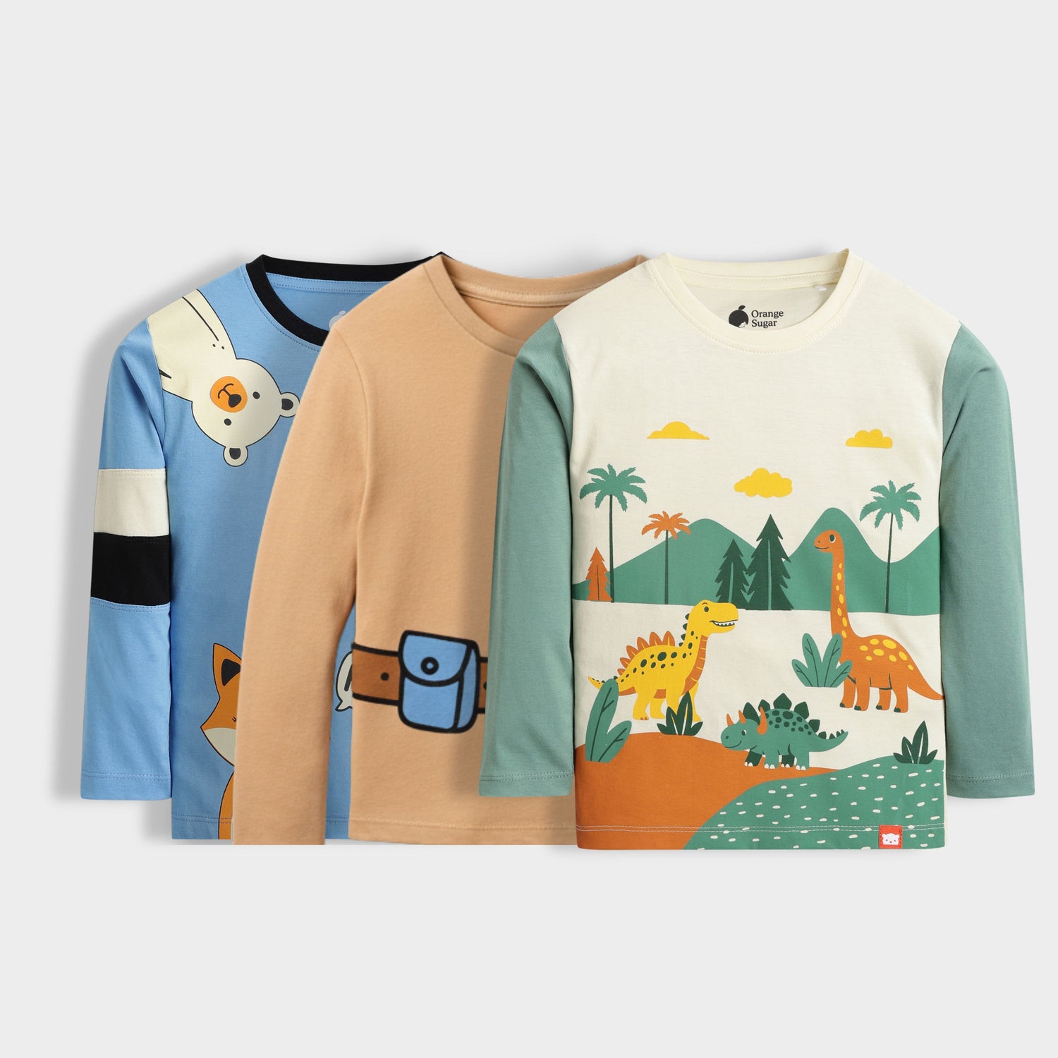 3 Pack Full Sleeves Unisex T-Shirts | Peek A Boo, Space Ship, Dino