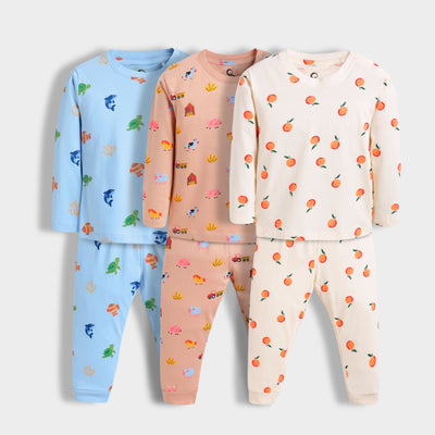 3 Pack Full Sleeves Unisex Co-ord Set | Farm, Orange & Underwater