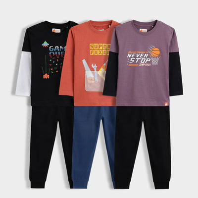 3 Pack Full Sleeves Unisex Co-ord Set | Game Buddy, Super Fixer, Never Stop
