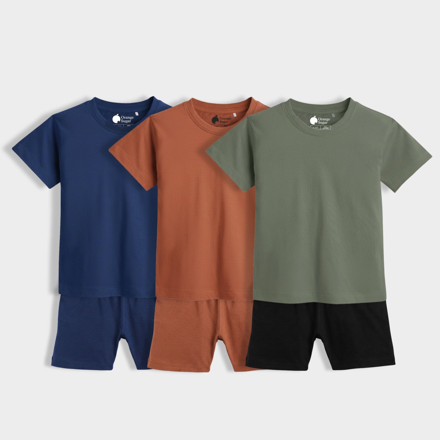 3 Pack T-Shirt & Shorts Unisex Co-ord Set | Brown, Olive Green, Royal Blue