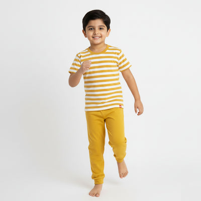 Half Sleeves Unisex Co-ord Set | Yellow Stripes