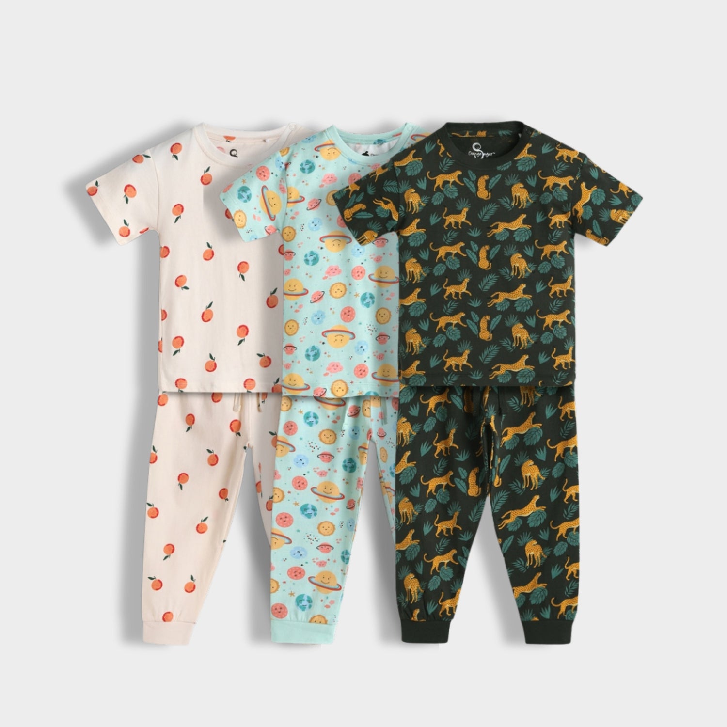 3 Pack Half Sleeves Unisex Co-ord Set | Galaxy, Orange & Cheetah