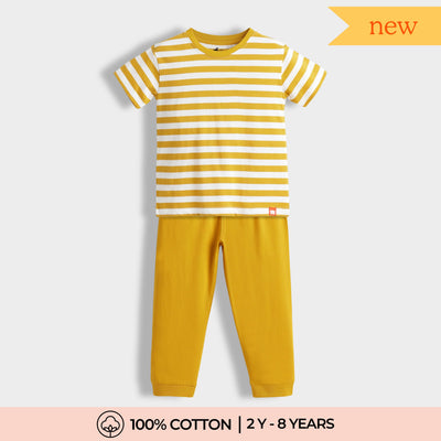 Half Sleeves Unisex Co-ord Set | Yellow Stripes