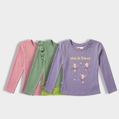 3 Pack Girls Full Sleeves Top | Wings Of Joy, Forest Friend, Love To Dance