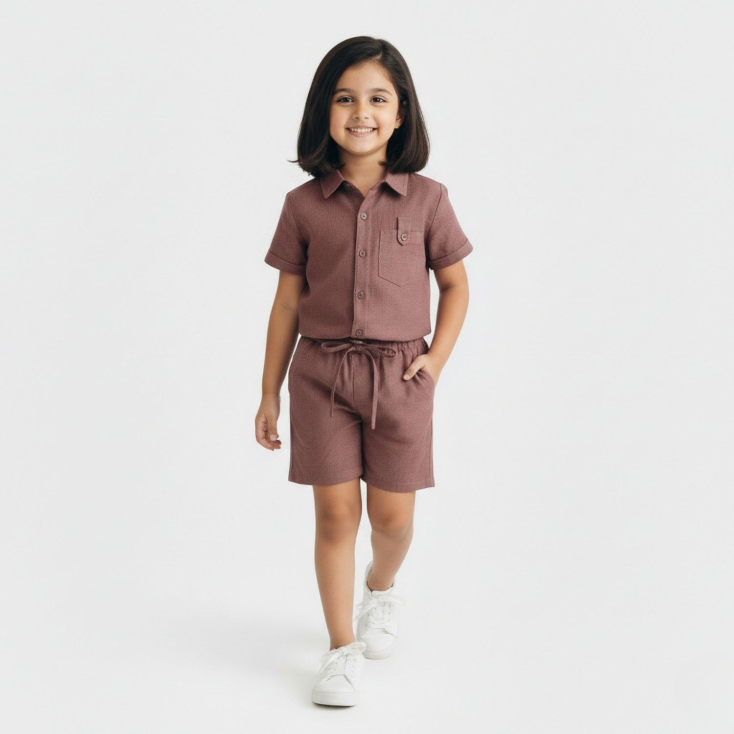 Half Sleeves Unisex Cotton Linen Shirt & Shorts Co-ord Set | Rustic Mocha