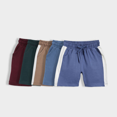 5 Pcs Cotton Shorts | Wine, Bottle Green, Biscuit Brown, Air Force Blue, Indigo Blue