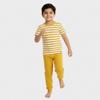 Half Sleeves Unisex Co-ord Set | Yellow Stripes