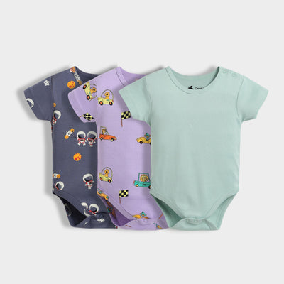 3 Pcs Half Sleeves Bodysuit | Space, Cars, Light Green