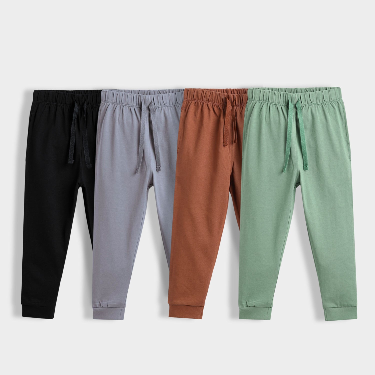4 Pcs Cotton Joggers | Black, Grey, Brown, Green