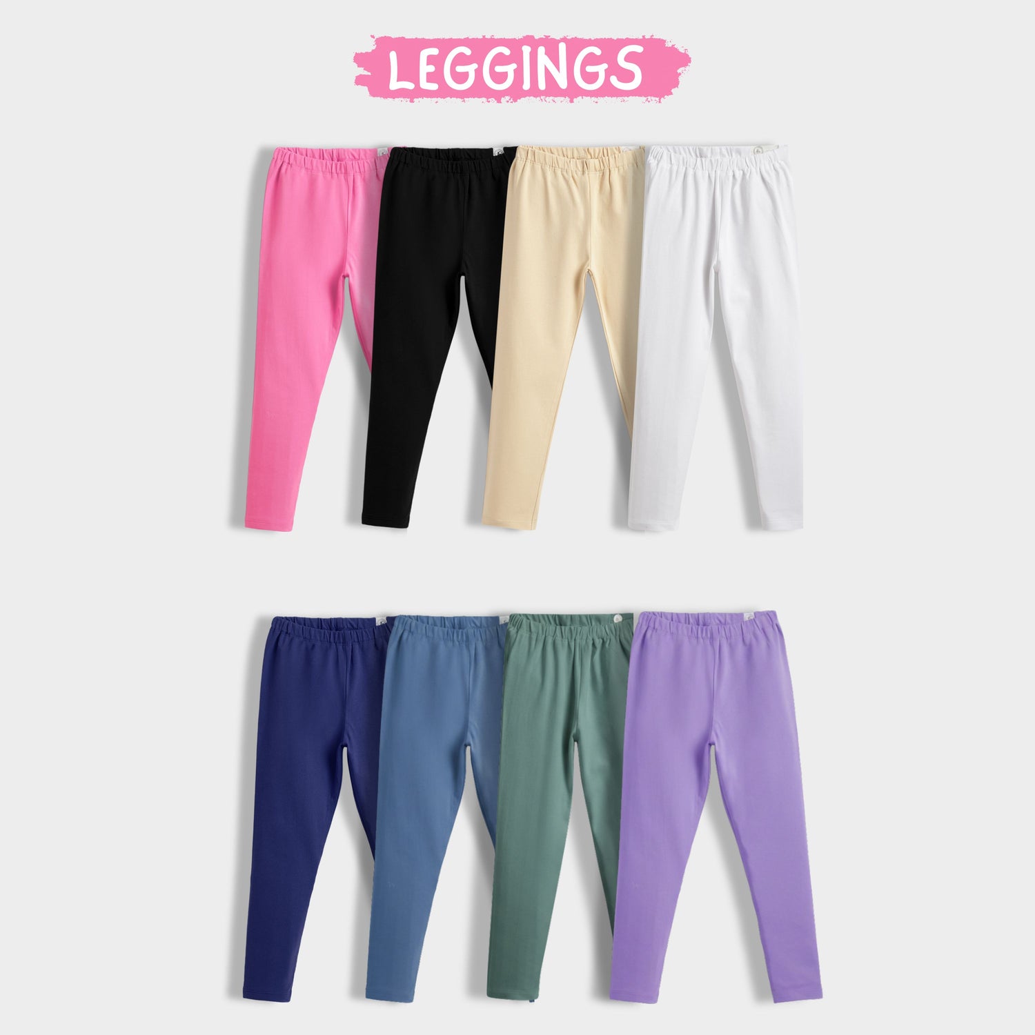 8 Pcs Leggings | Air Force Blue, Beige, Black, Green, Lavender, Pink, Royal Blue, White