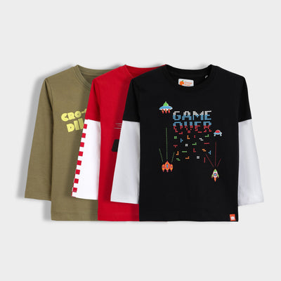 3 Pack Full Sleeves Unisex T-Shirts | Crocooldile, Fast Wheels, Game Buddy
