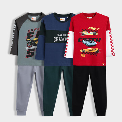 3 Pack Full Sleeves Unisex Co-ord Set | Super Bike, Champion, Fast Wheels