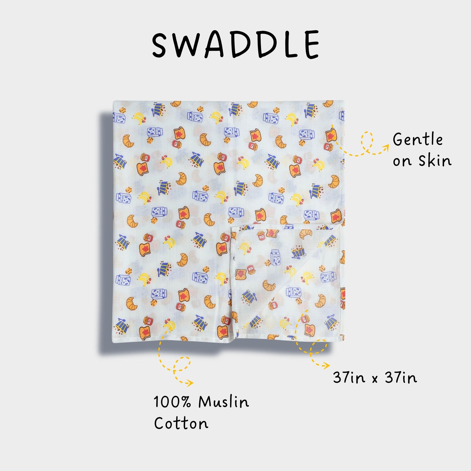 5 Pack Muslin Swaddle | Starry Safari, Yummy Breakfast, Jungle Jingles, Fox, Little Sailor