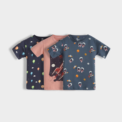 3 Pack Half Sleeves T-Shirt | Hot Air, Rocket, Space