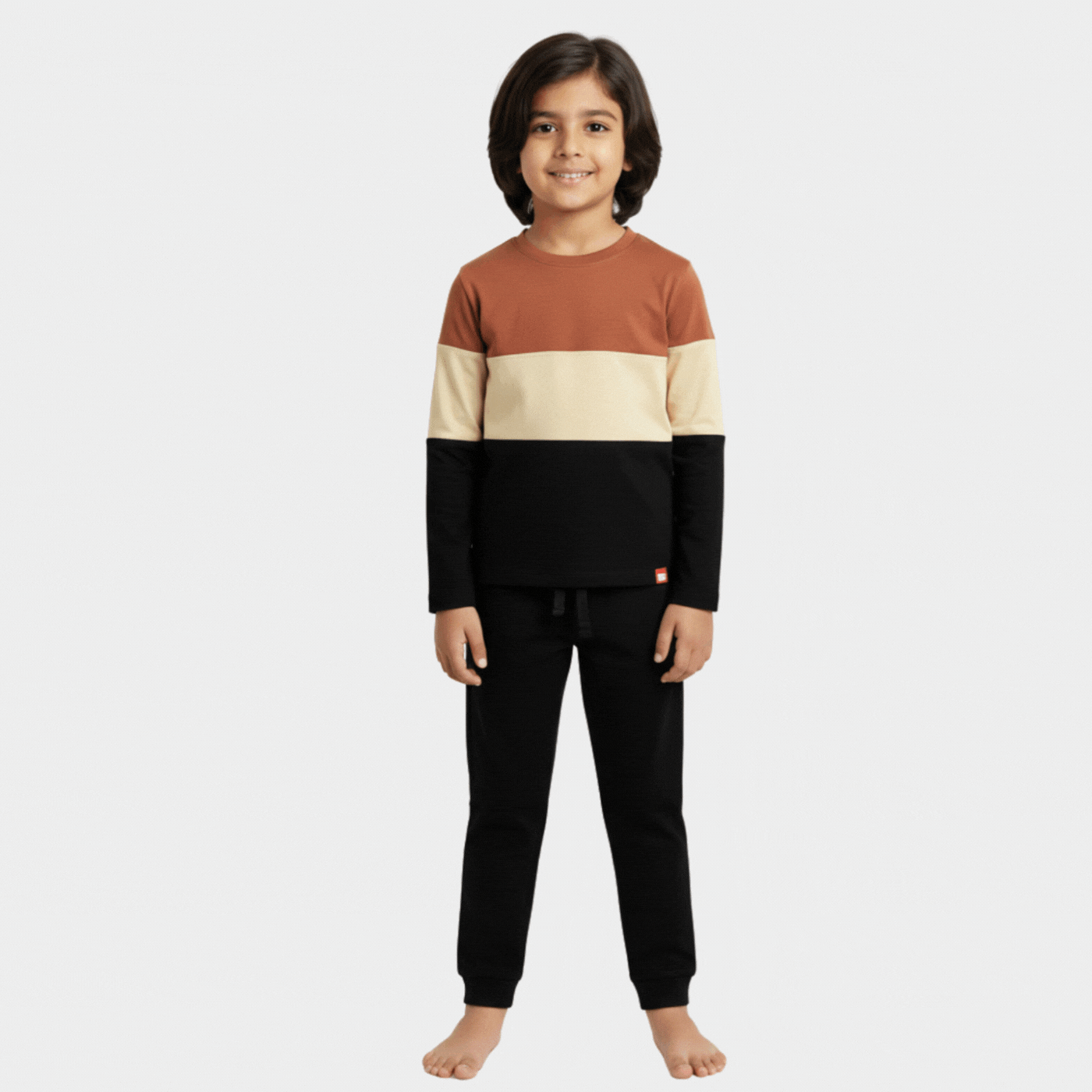 Full Sleeves Unisex T-Shirt & Joggers | Colour Block Brown