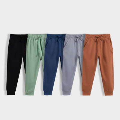 5 Pcs Cotton Joggers | Blue, Black, Grey, Brown, Green