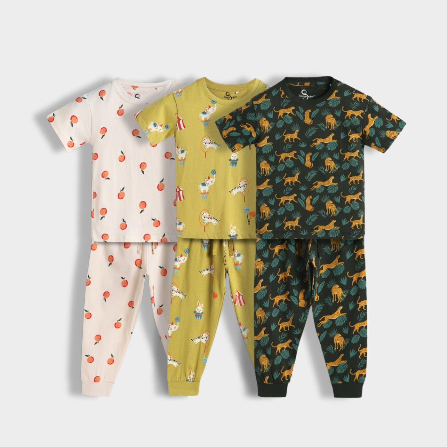3 Pack Half Sleeves Unisex Co-ord Set | Oranges, Cheetah & Circus
