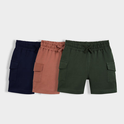 3 Pcs Interlock Shorts | Royal Blue, Honey Brown, Dark Olive