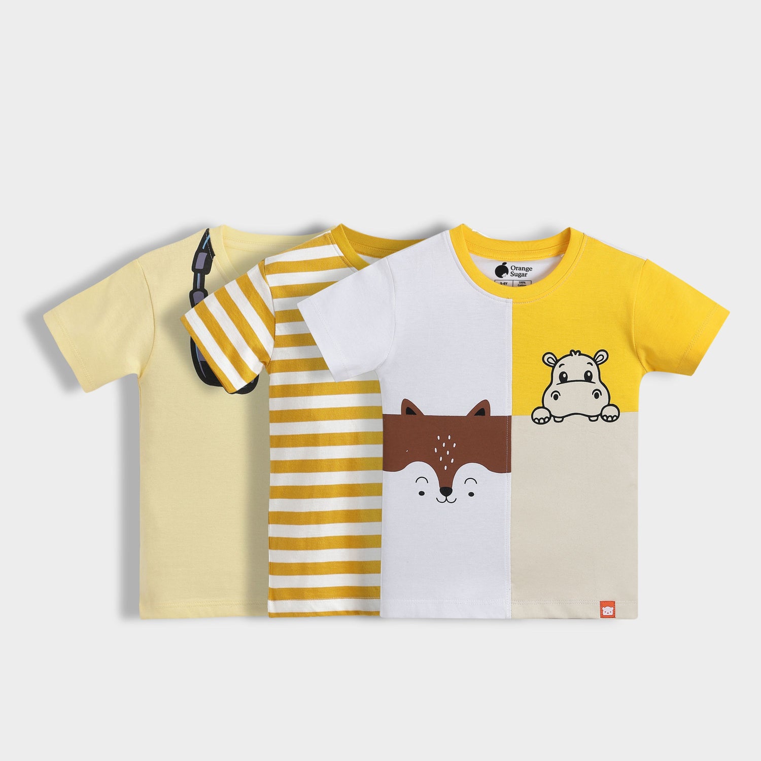 3 Pack Half Sleeves Unisex T-Shirts | Yellow Stripes, Music Buddy, Half And Half