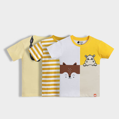 3 Pack Half Sleeves Unisex T-Shirts | Yellow Stripes, Music Buddy, Half And Half