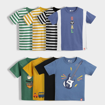 8 Pack Half Sleeves Unisex T-Shirts | Green Stripes, Yellow Stripes, Black Stripes, Goal Time, Korea Love, Road Trip, Black, Little Rockstar