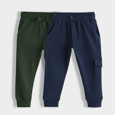 2 Pcs Interlock Joggers | Dark Olive, Royal Blue