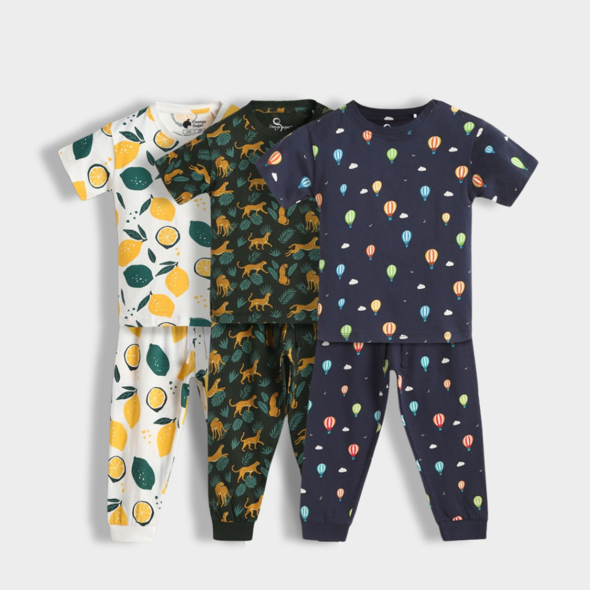 3 Pack Half Sleeves Unisex Co-ord Set | Lemon Joy, Cheetah Chase, Hot Air Balloon