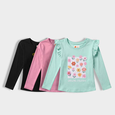 3 Pack Girls Full Sleeves Top | Chase The Sky, Pink, Growing Everyday