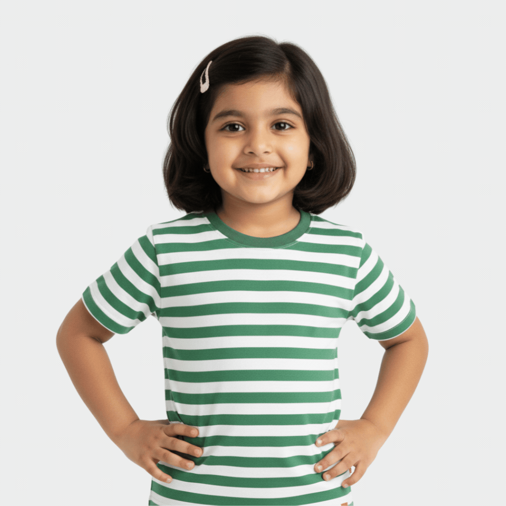 Half Sleeves Tee | Green Stripes