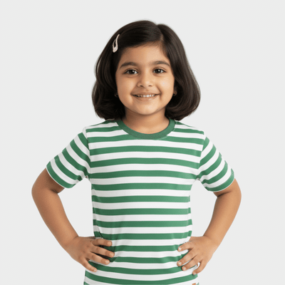 Half Sleeves Tee | Green Stripes