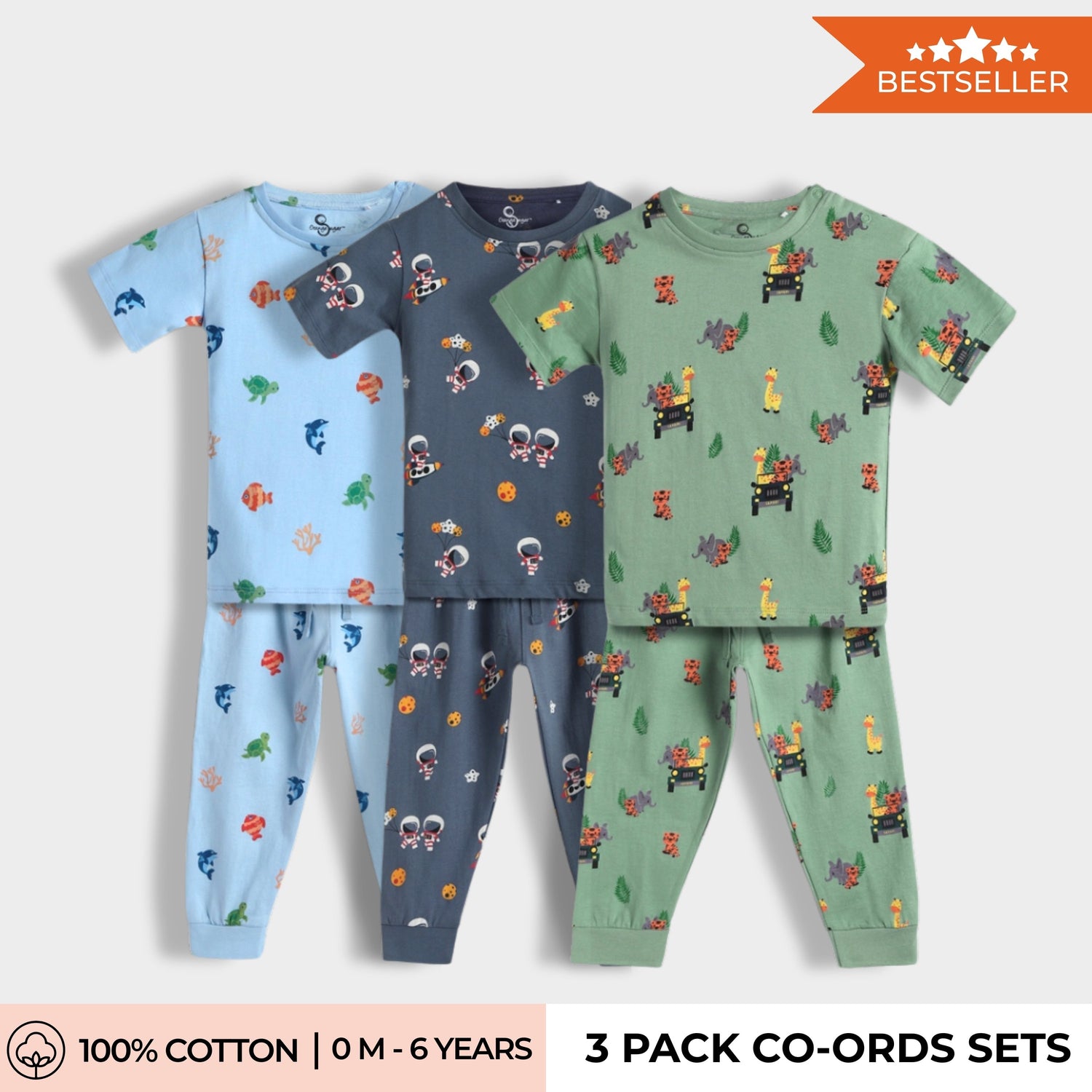 3 Pack Half Sleeves Unisex Co-ord Set | Space, Jungle & Underwater