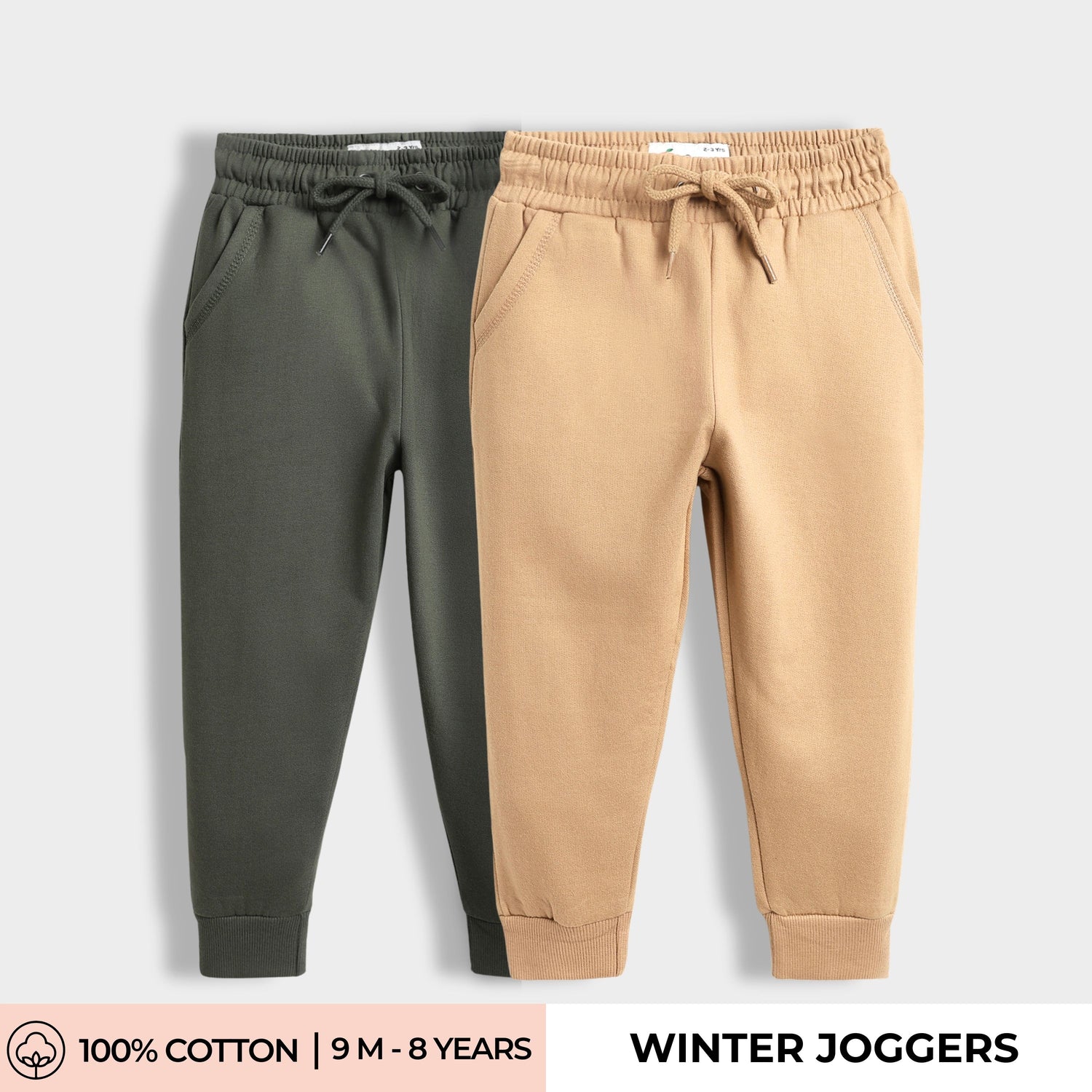 2 Pcs Winter Joggers | Green, Brown