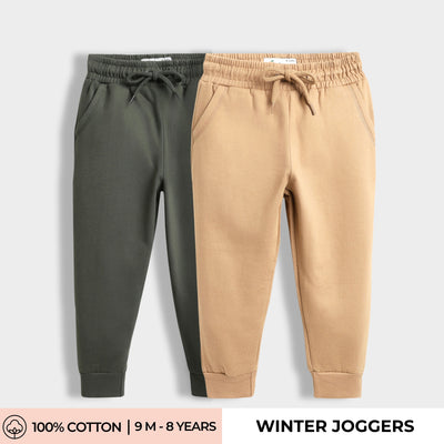 2 Pcs Winter Fleece Joggers | Green, Brown