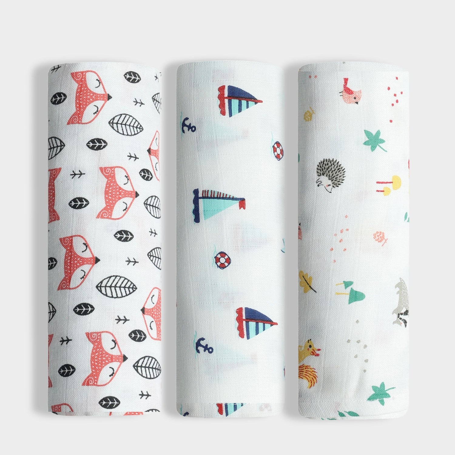 3 Pack Muslin Swaddle | Fox, Little Sailor, Spikey