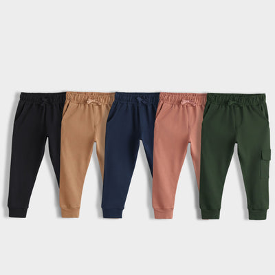 5 Pcs Interlock Joggers | Black, Light Brown, Royal Blue, Honey Brown, Dark Olive