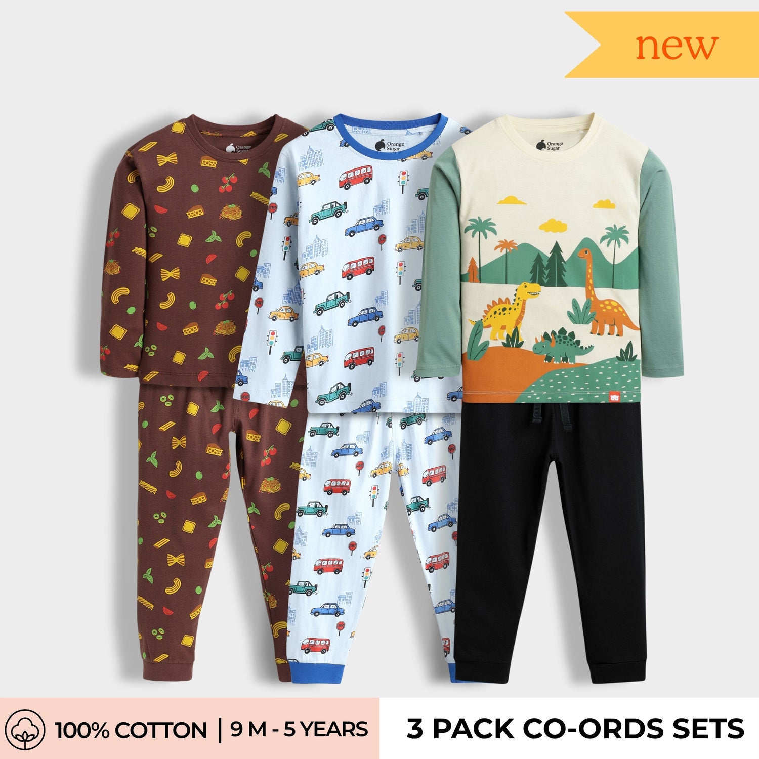 3 Pack Full Sleeves Unisex Co-ord Set | Pasta, Signals, Dino