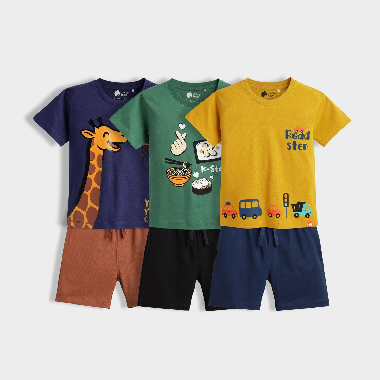 3 Pack T-Shirt & Shorts Unisex Co-ord Set | Korea, Road Trip, Sporty Giraffe