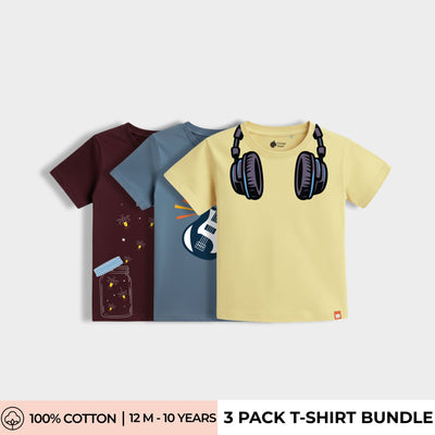 3 Pack Half Sleeves Unisex T-Shirts | Firefly Magic, Rockstar, Music Buddy