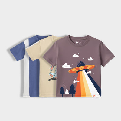 3 Pack Half Sleeves Unisex T-Shirts | Goal Time, Plane Ride, UFO