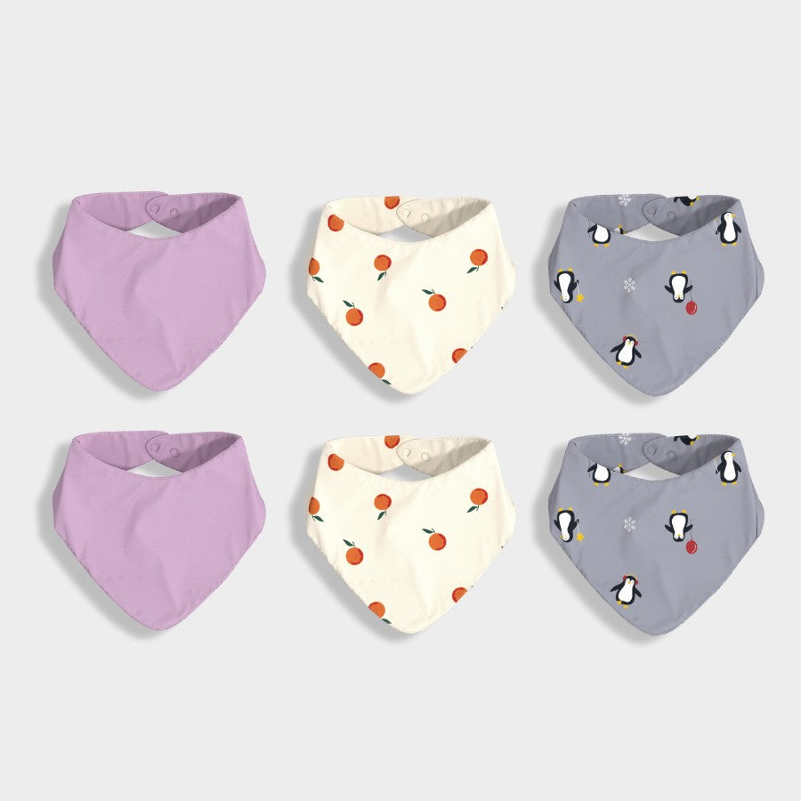 6 Pack Bandana Bib | Lavendar, Orange, Penguin