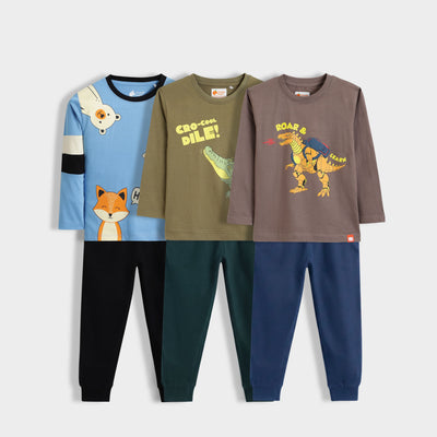 3 Pack Full Sleeves Unisex Co-ord Set | Peek A Boo, Crocooldile, Backpack Beast