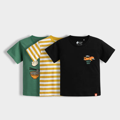 3 Pack Half Sleeves Unisex T-Shirts | Traveller, Korea, Yellow Stripes