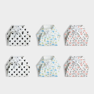 6 Pack Muslin Nappies | Black Heart, Blue Elephant, Fox