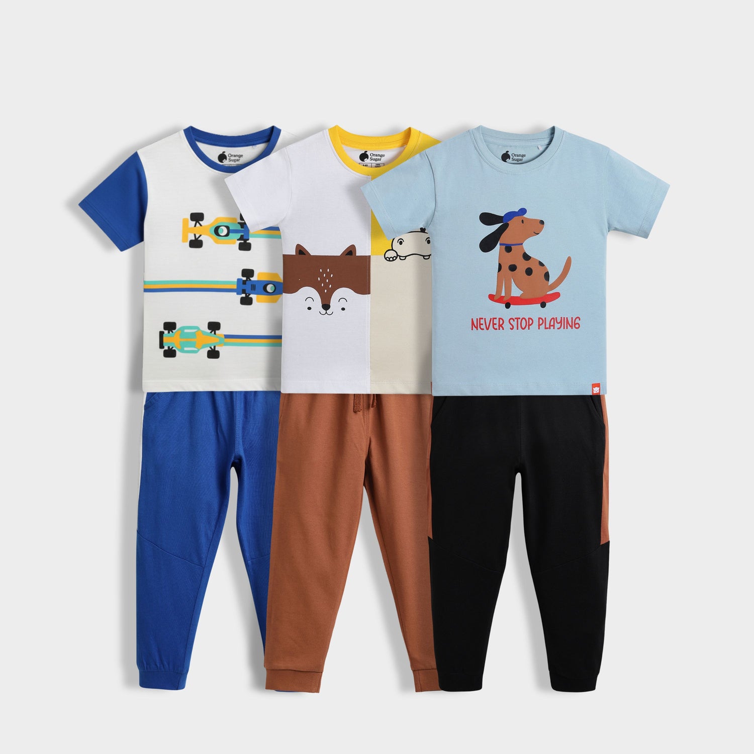 3 Pack Half Sleeves Unisex T-Shirt & Joggers Set | Formula Racing, Half And Half, Pup Ride