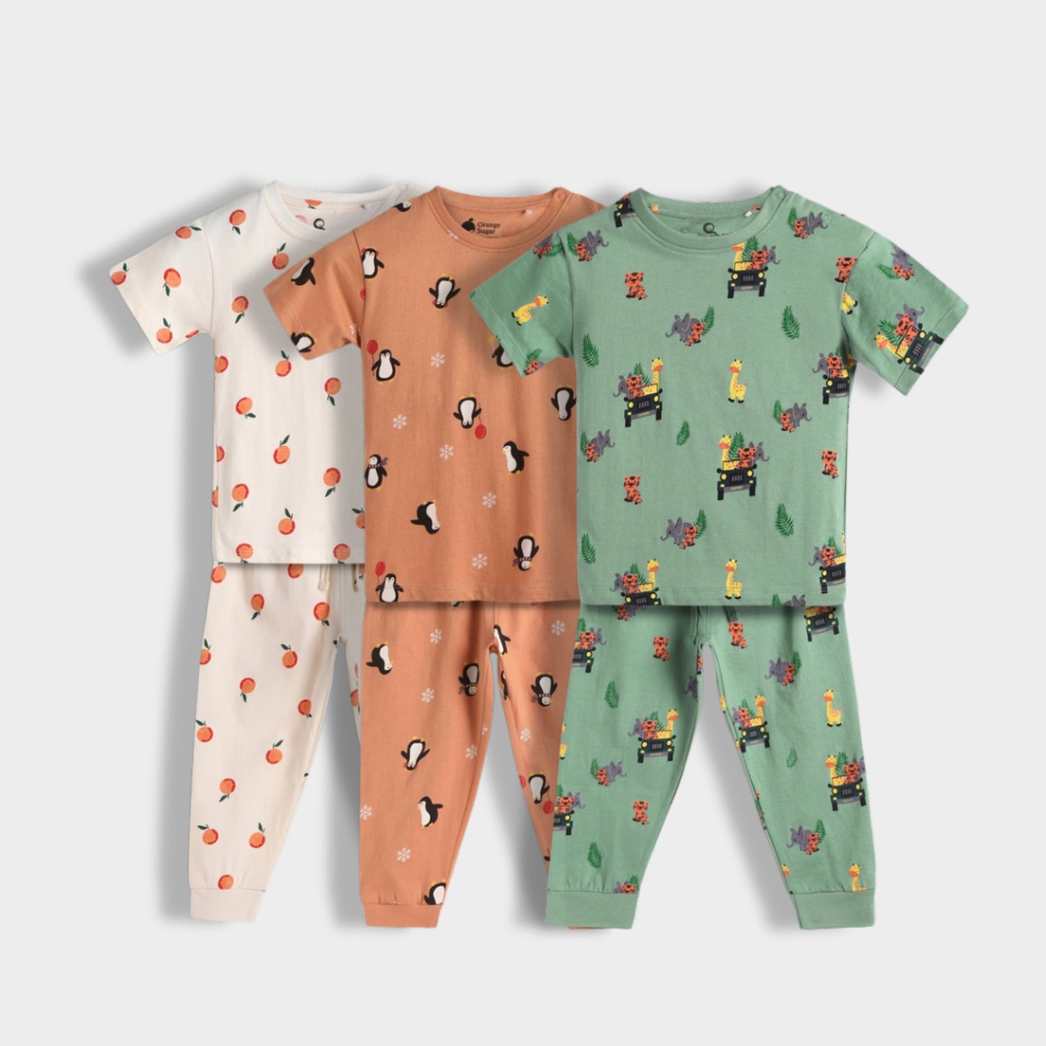 3 Pack Half Sleeves Unisex Co-ord Set | Jungle, Oranges & Penguin Chill