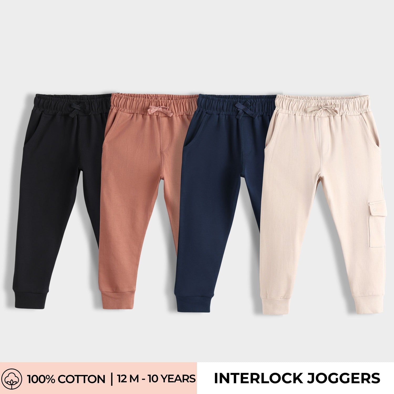 4 Pcs Interlock Joggers | Black, Honey Brown, Blue, Beige