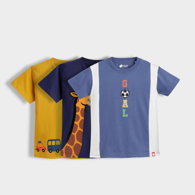 3 Pack Half Sleeves Unisex T-Shirts | Road Trip, Sporty Giraffe, Goal Time