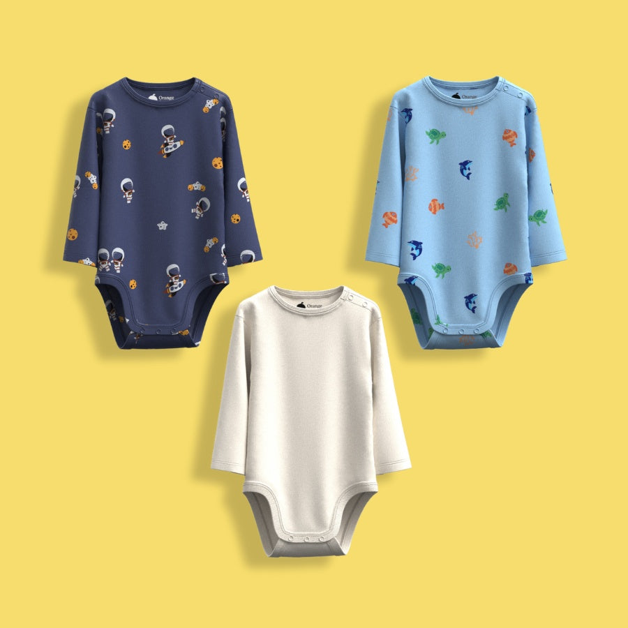 3 Pcs Full Sleeves Bodysuit | Space, Underwater, Off White