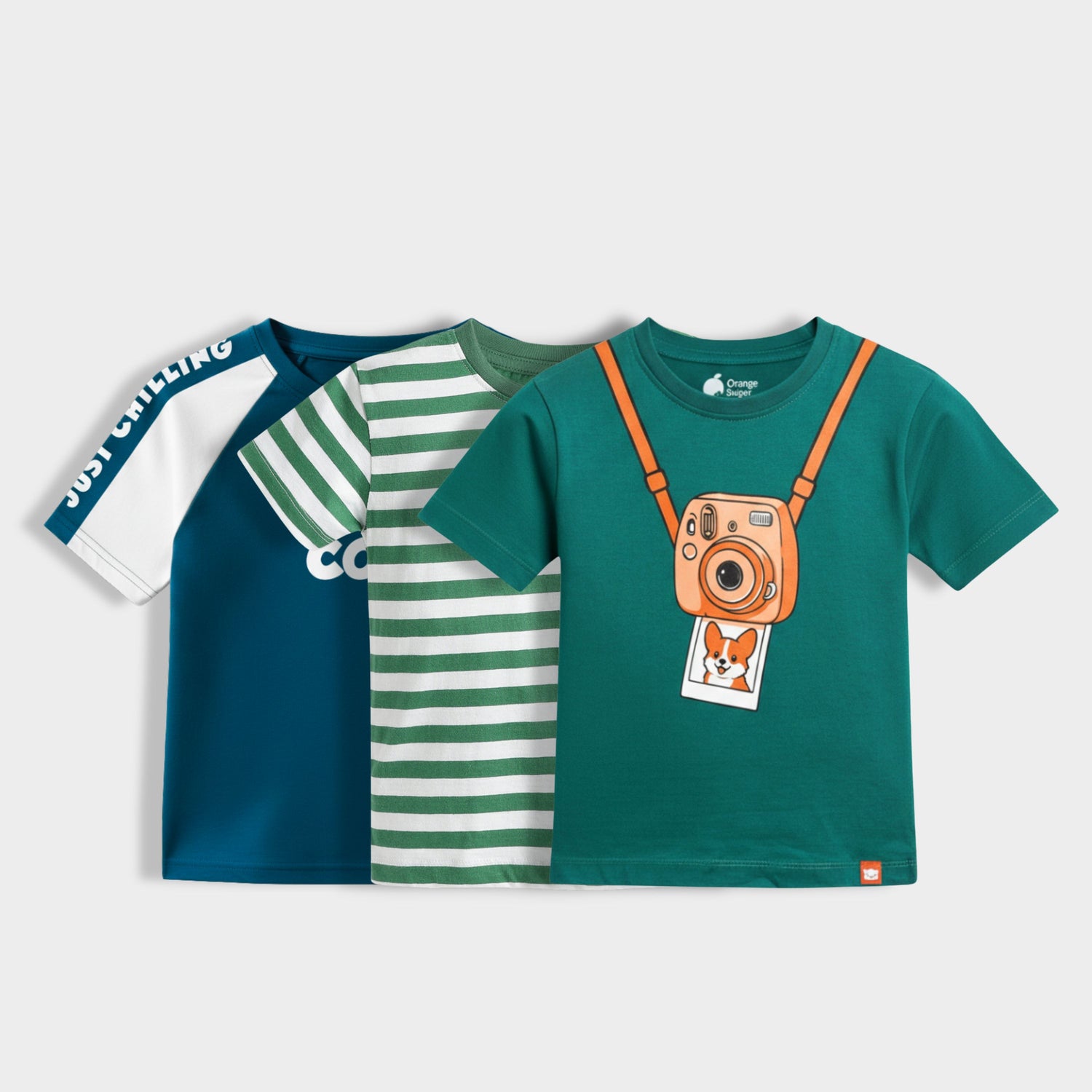 3 Pack Half Sleeves Unisex T-Shirts | I Am Cool, Green Stripes, Mini Camera